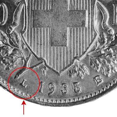 20 francs Vreneli, 1935, LB