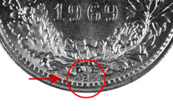 1/2 franc, avec marque d'atelier B