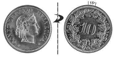 10 centimes 1957, 15° tourné