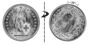 1 franc 1912, 30° rotated