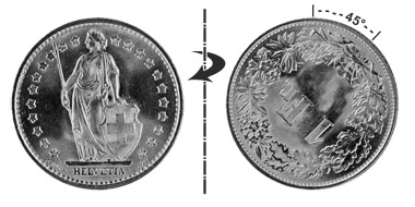 1 franc 1969, 45° rotated