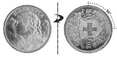 20 francs 1949, 90° tourné
