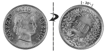 20 centimes 1893, 30° tourné