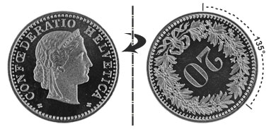 20 centimes 1991, 135° rotated