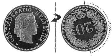 20 centimes 1991, 165° rotated
