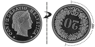 20 centimes 1991, 195° rotated