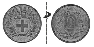 2 centimes 1930, Normal position