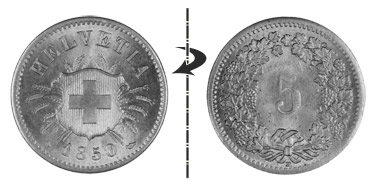 5 centimes 1850BB, Normal position