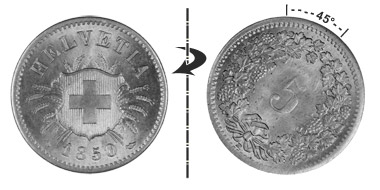 5 centimes 1850BB, 45° tourné