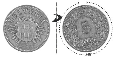 5 centimes 1874, 345° rotated