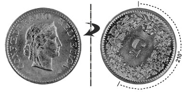 5 centimes 1955, 210° tourné