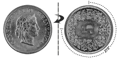 5 centimes 1955, 270° rotated