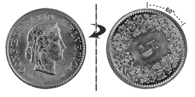 5 centimes 1907, 60° tourné